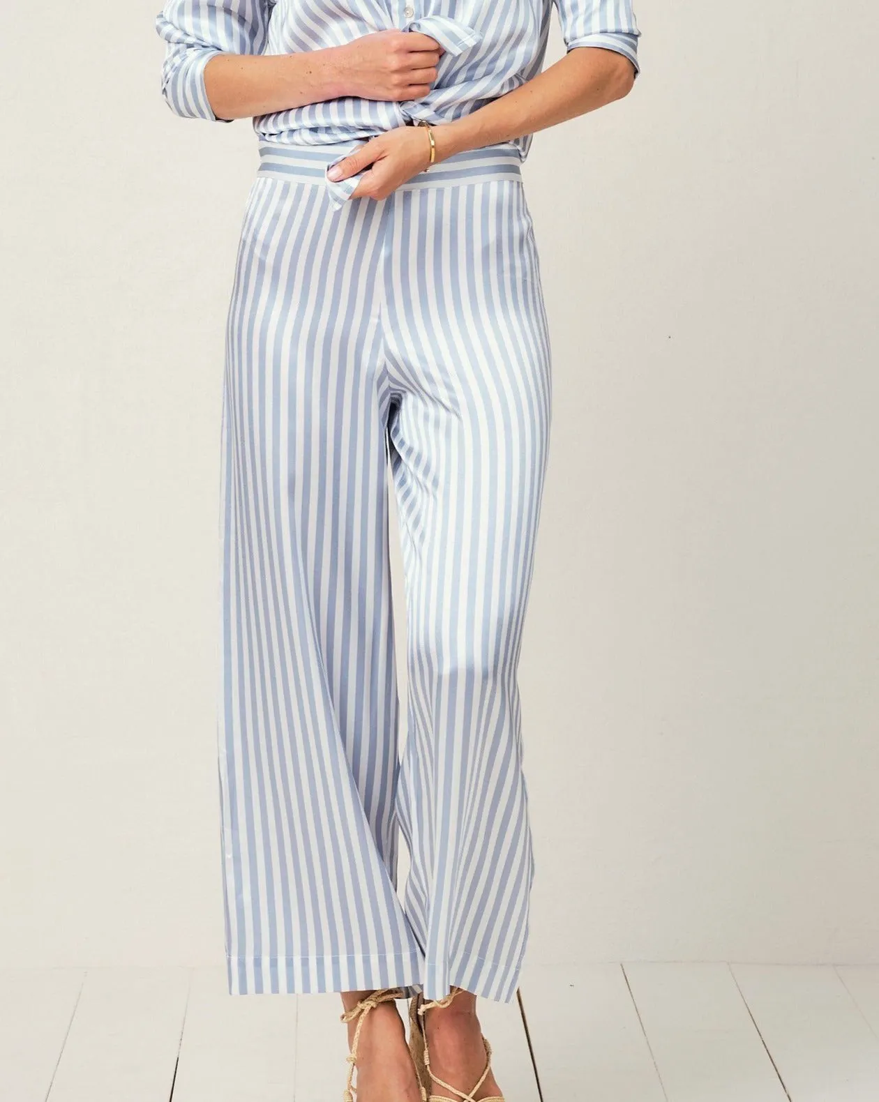 Alexandra Silk Pyjama in Candy Blue Stripes - Bottom