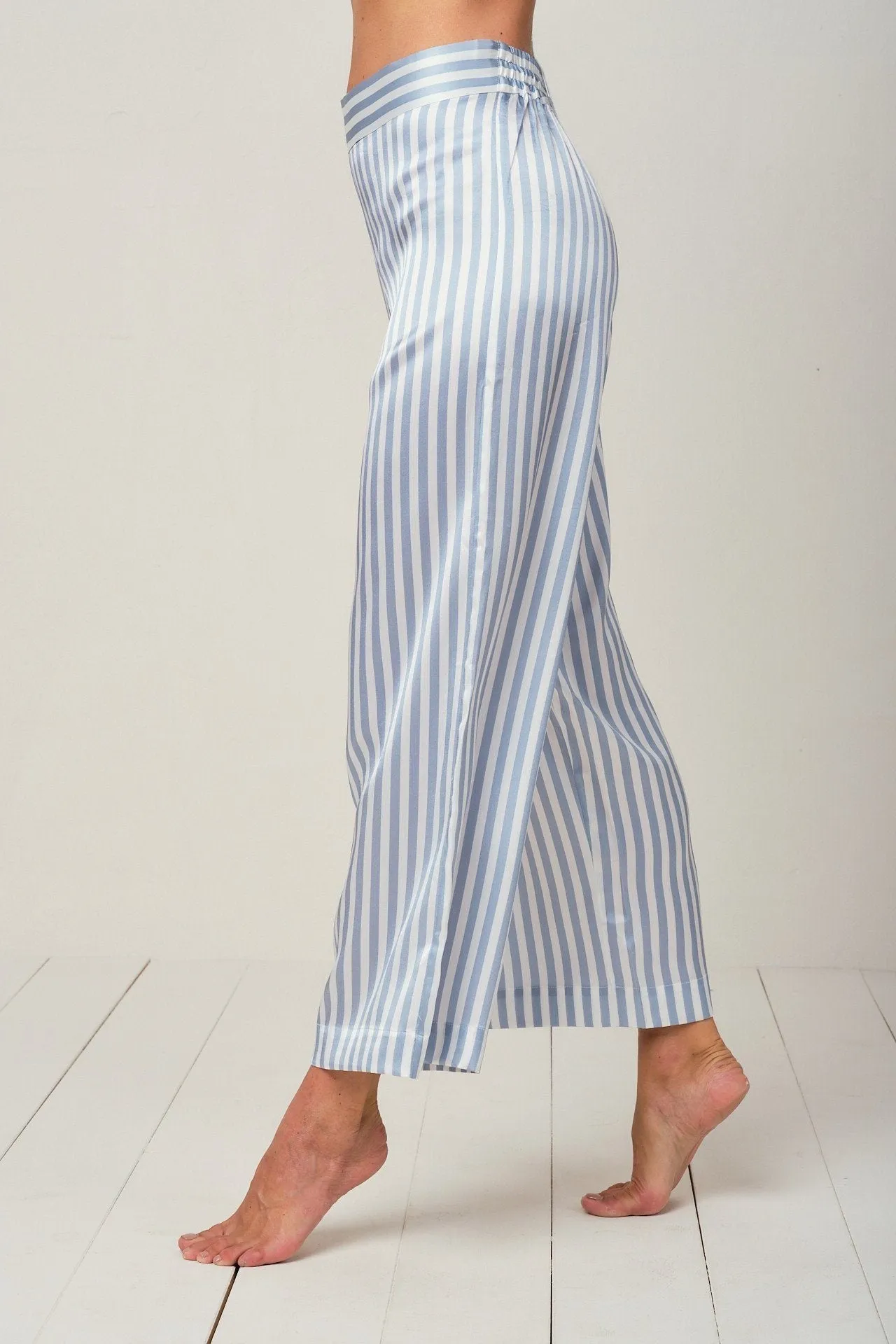 Alexandra Silk Pyjama in Candy Blue Stripes - Bottom