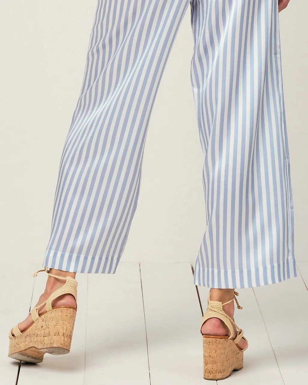 Alexandra Silk Pyjama in Candy Blue Stripes - Bottom