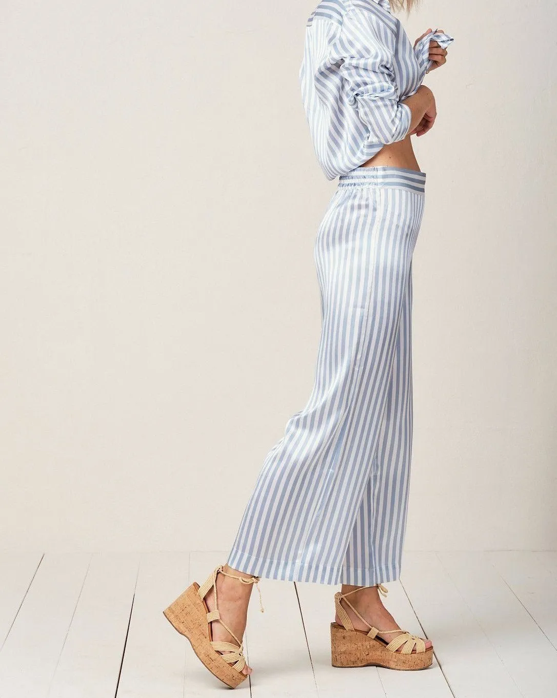 Alexandra Silk Pyjama in Candy Blue Stripes - Bottom