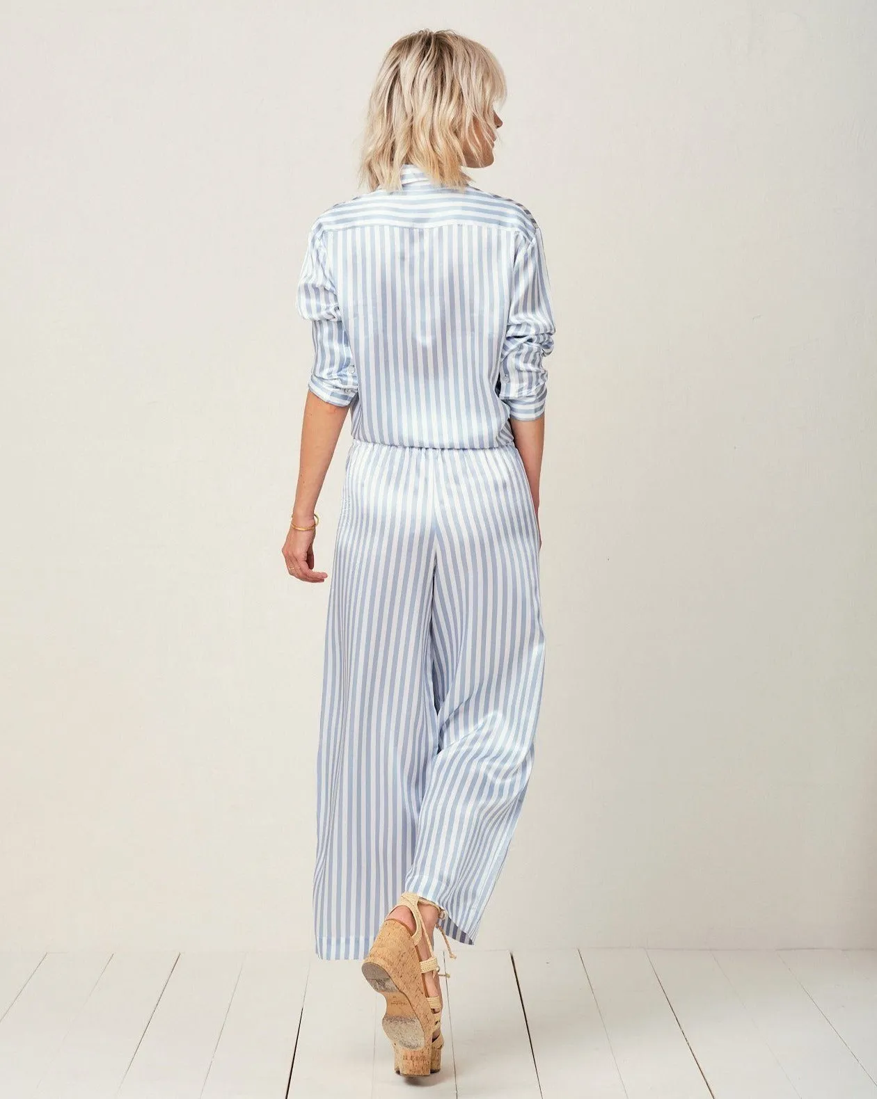 Alexandra Silk Pyjama in Candy Blue Stripes - Bottom