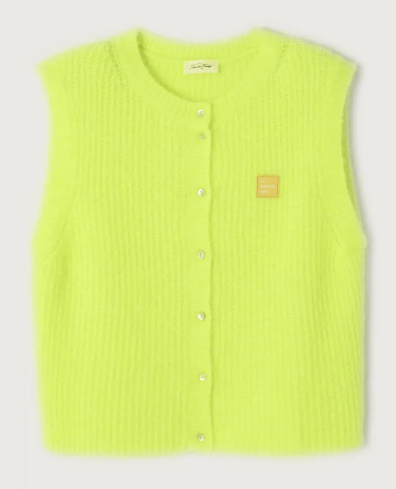 American Vintage East Fluro Yellow Sleeveless Cardigan