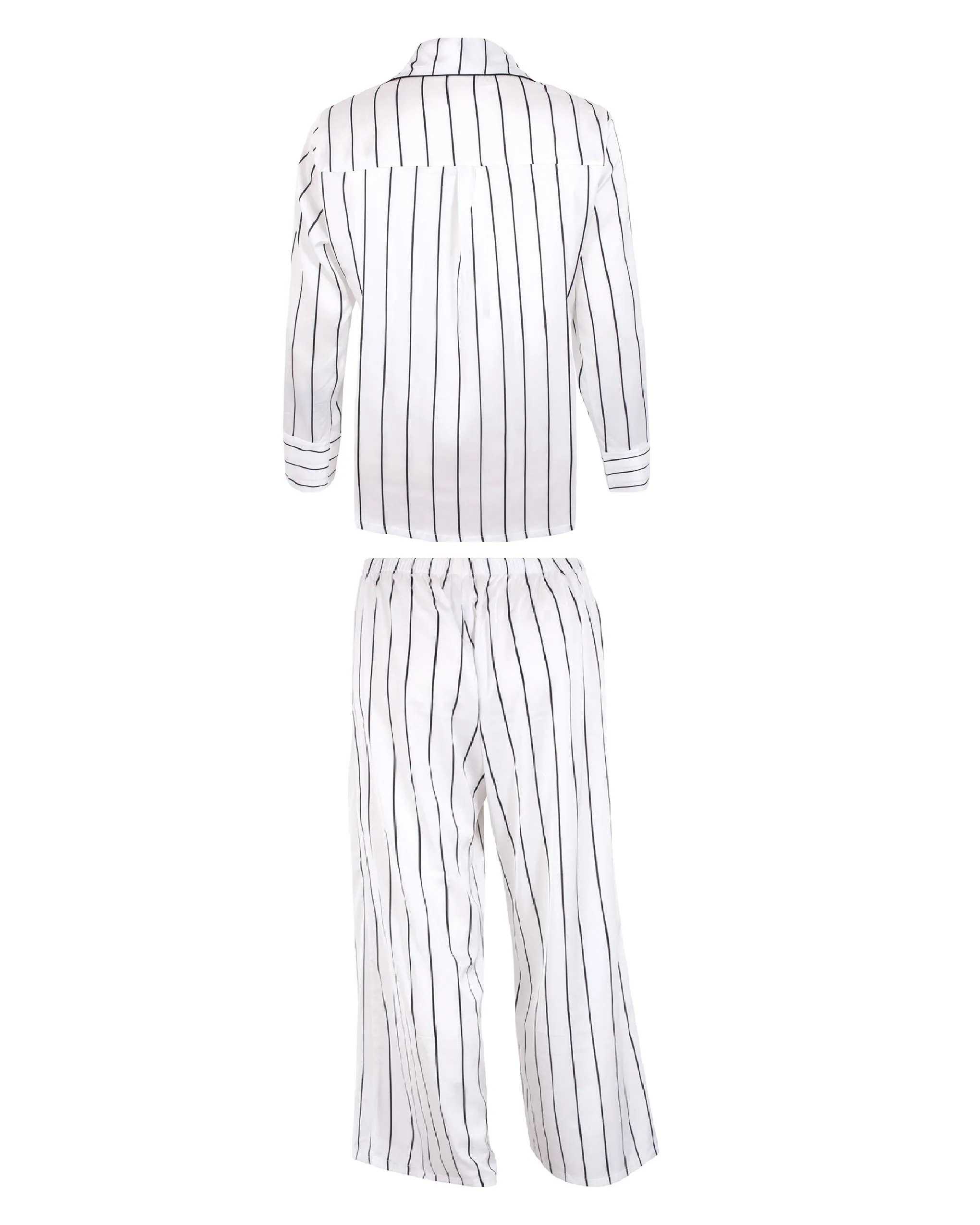 Beau Luxury Satin Long Pajama Set White/Black