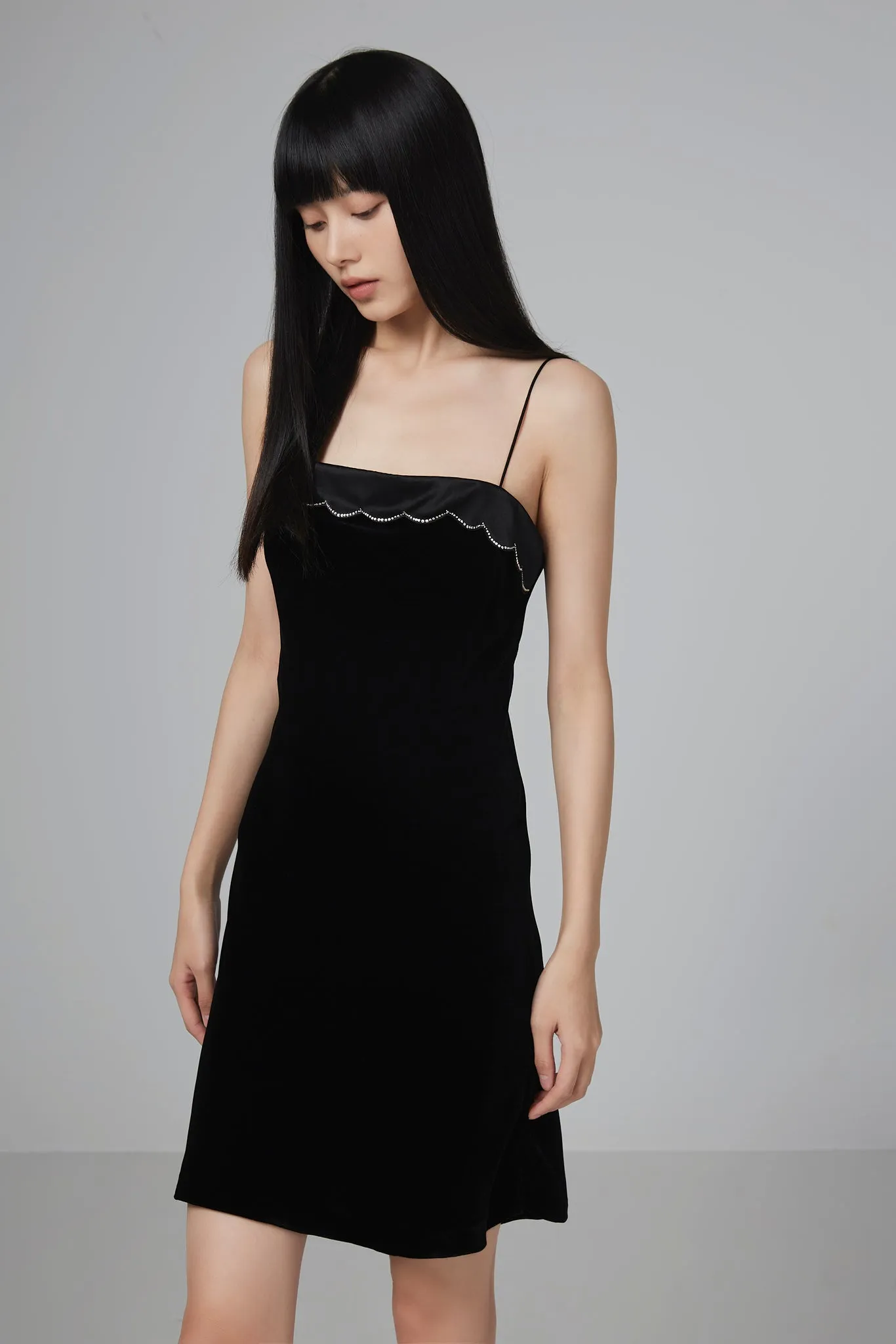 Black Velvet Silk Slip Mini Dress