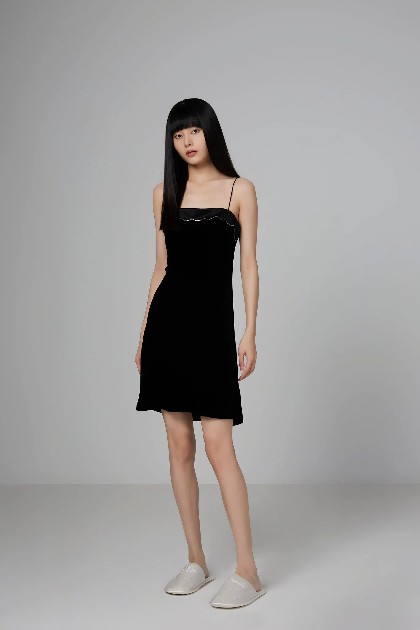 Black Velvet Silk Slip Mini Dress