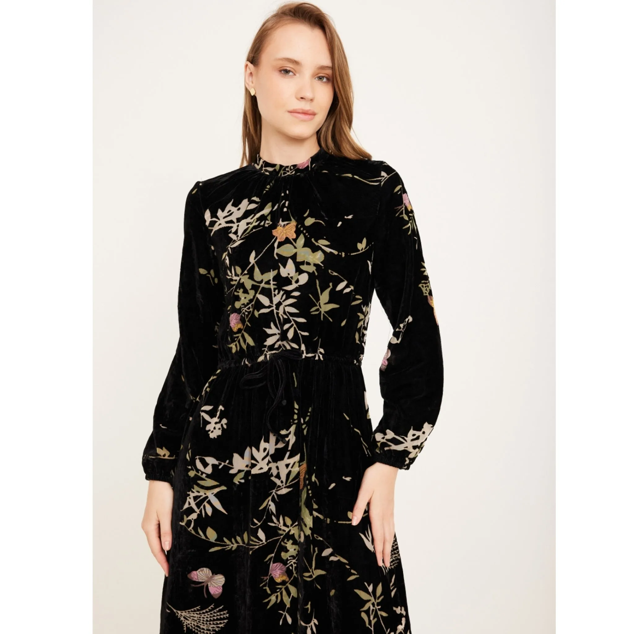 Butterfly Velvet Chiffon Maxi Dress