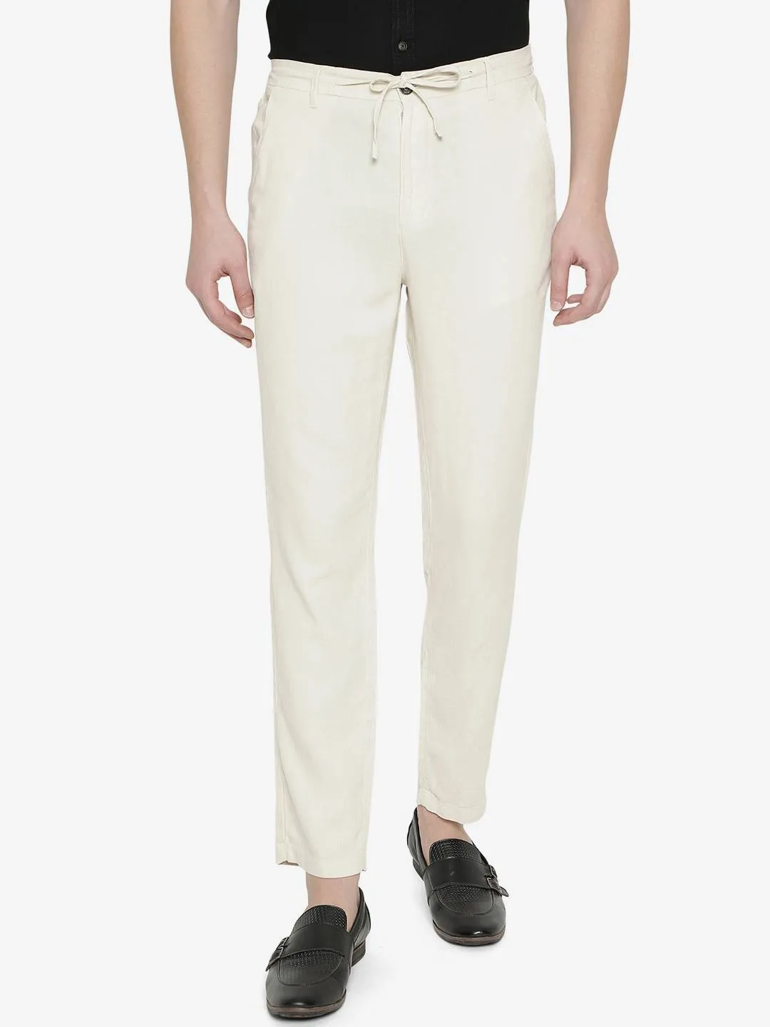Cream Solid Slim Fit Track Pant | JadeBlue