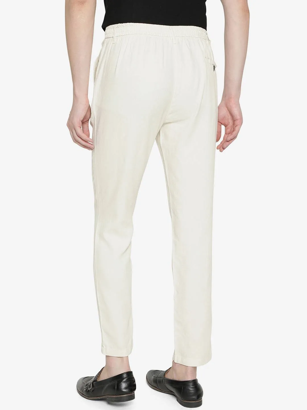 Cream Solid Slim Fit Track Pant | JadeBlue