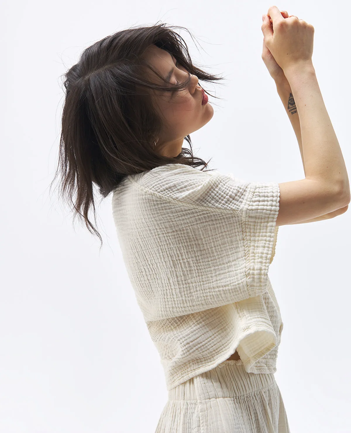 Crinkle Crop Top Cream