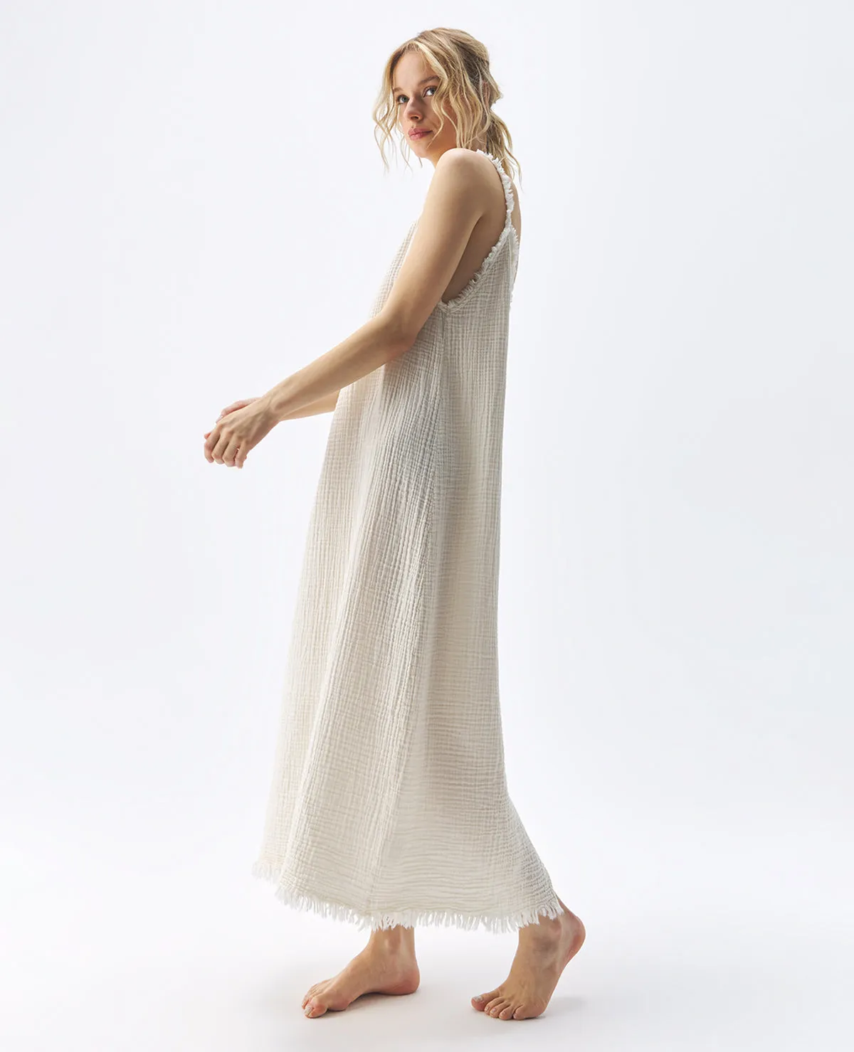 Crinkle Strappy Dress Cream