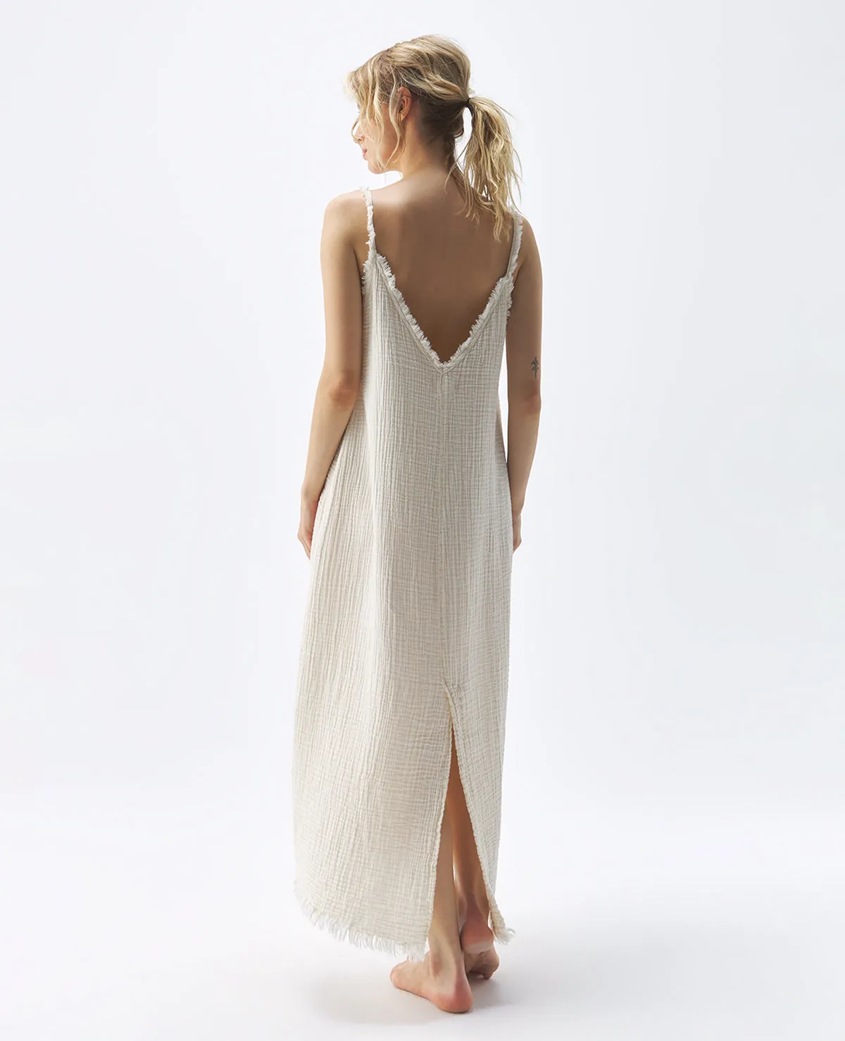 Crinkle Strappy Dress Cream