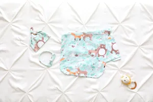 Deer Bear Pattern Baby Swaddle Blanket, Bow Headband & Personalized Hat  Cozy Woodland Baby Wrap for Sweet Dreams