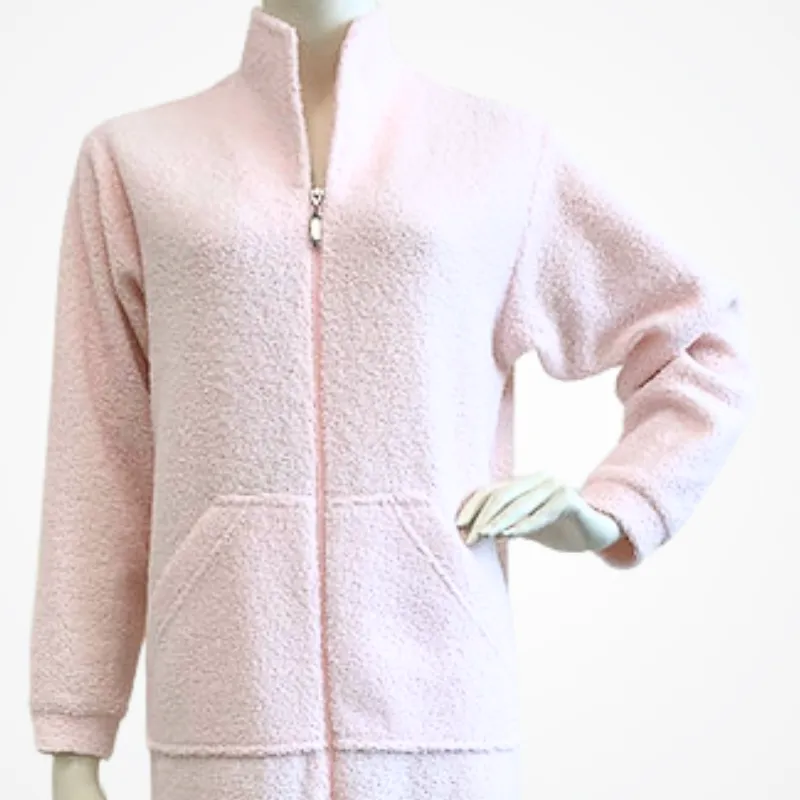 Diamond Tea Poodle Knit Zip Robe Pink