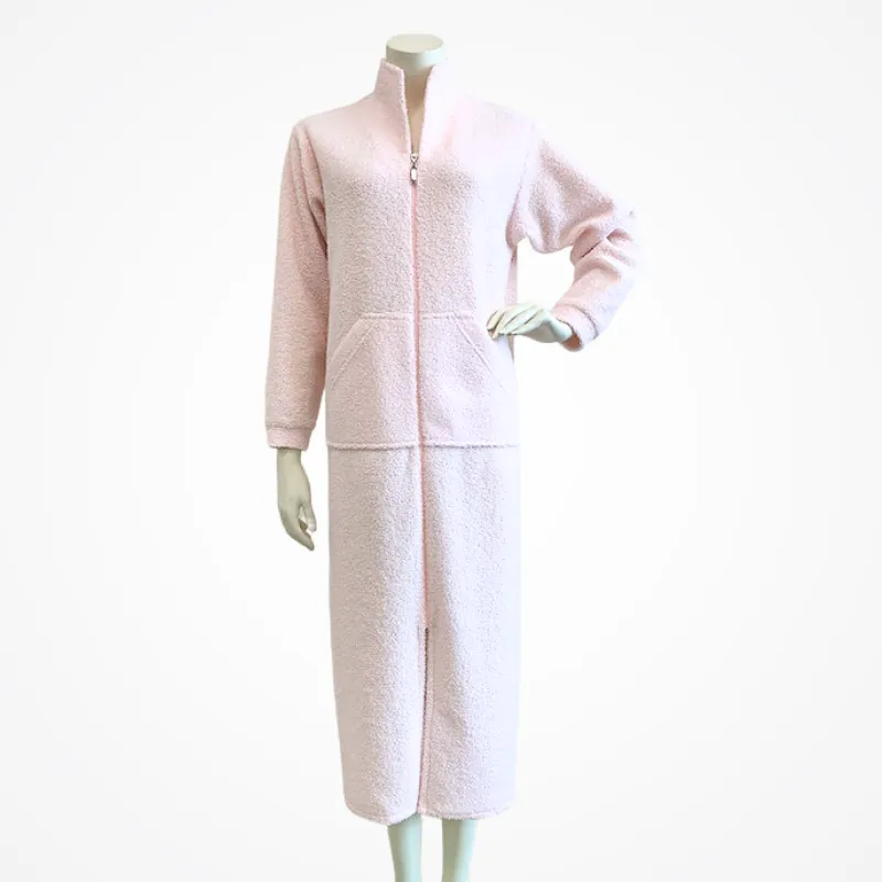 Diamond Tea Poodle Knit Zip Robe Pink