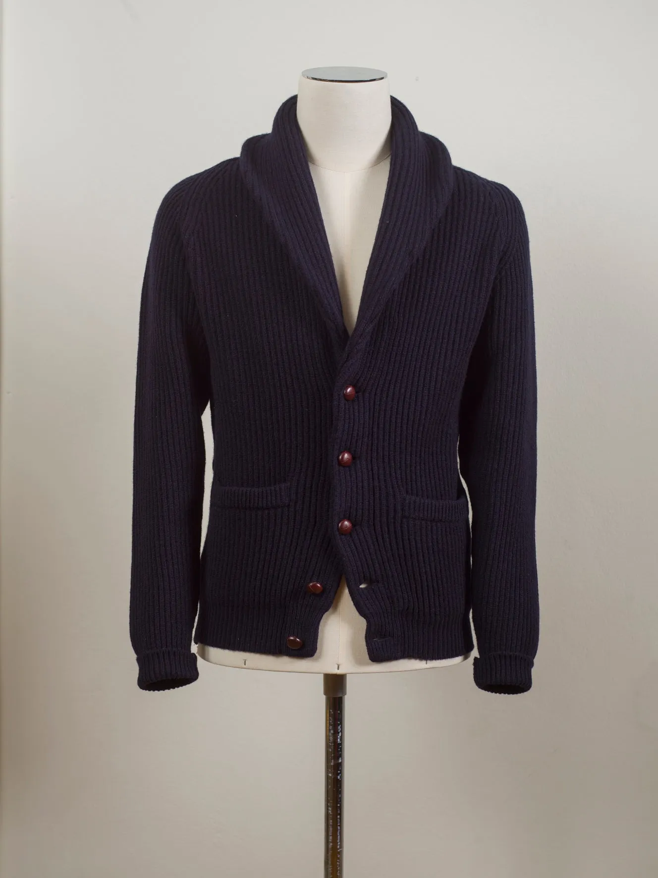 Drake's Lambswool Shawl Collar Cardigan / Navy