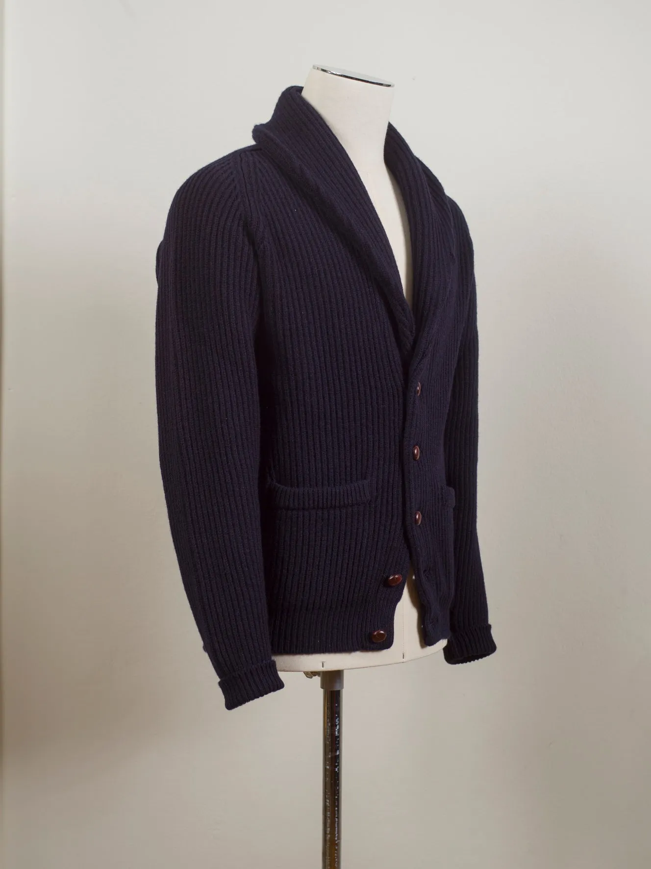 Drake's Lambswool Shawl Collar Cardigan / Navy