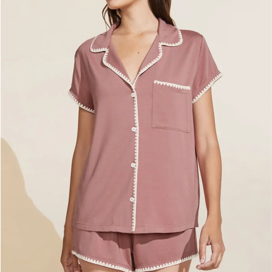 Eberjey Frida Whip Stitch Short PJ Set in Old Rose/Ivory PJ2018S