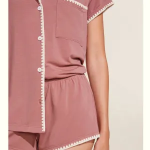 Eberjey Frida Whip Stitch Short PJ Set in Old Rose/Ivory PJ2018S