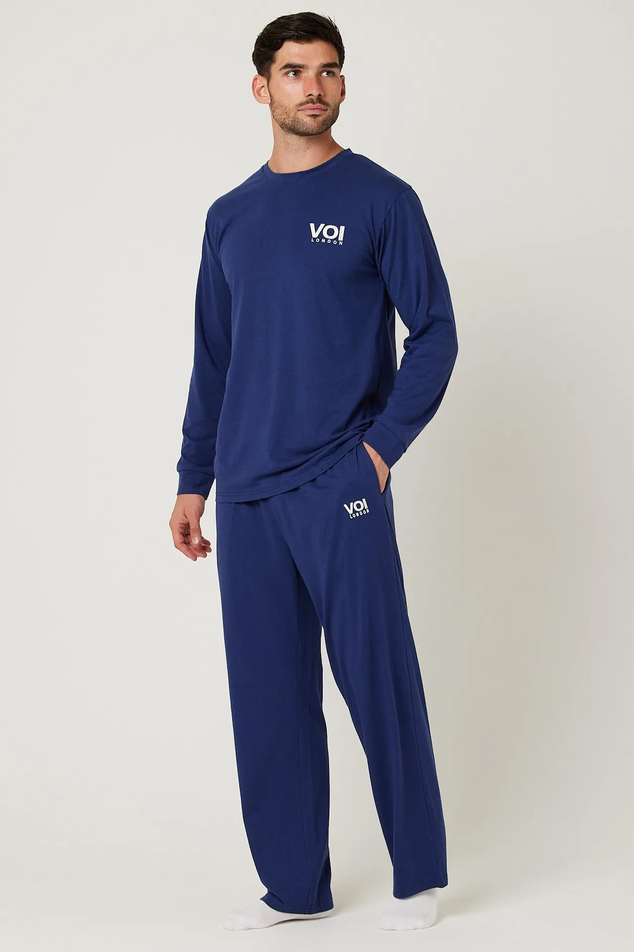 Fleece Dressing Gown & Cotton PJ Set Bundle - Black/Navy