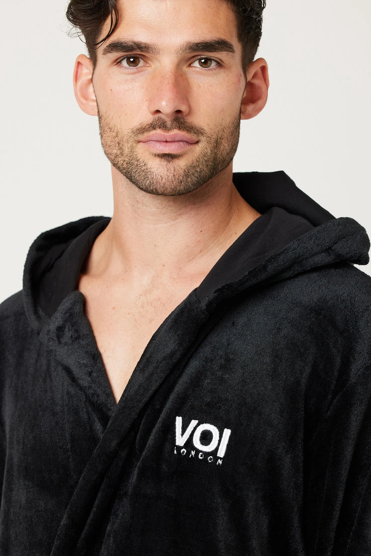 Fleece Dressing Gown & Cotton PJ Set Bundle - Black/Navy