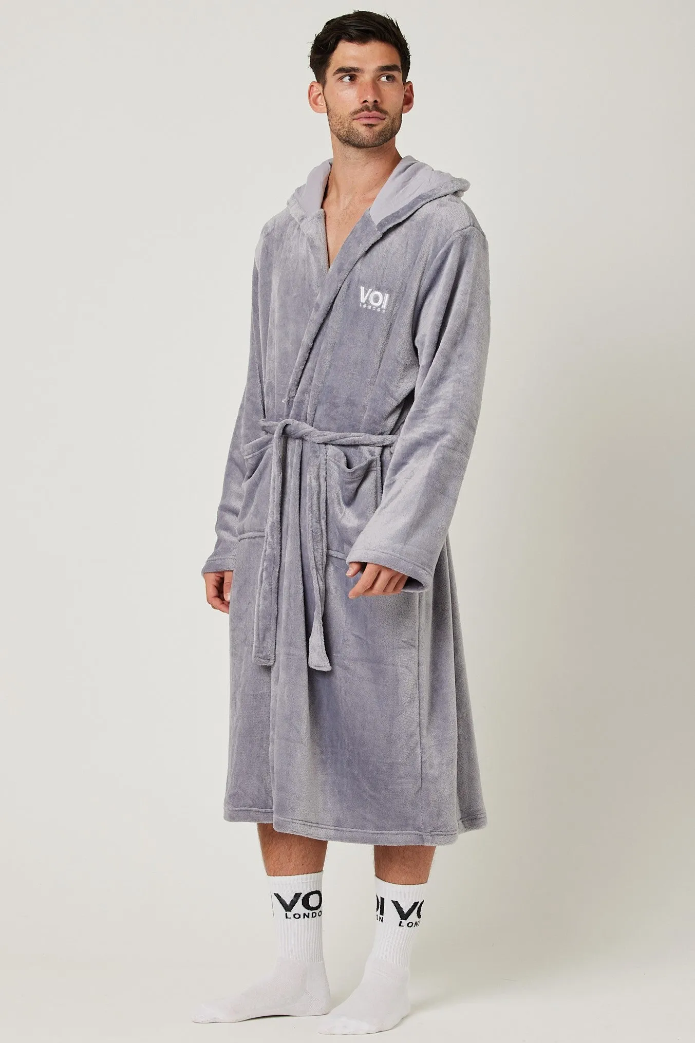 Fleece Dressing Gown & Cotton PJ Set Bundle - Grey/Grey