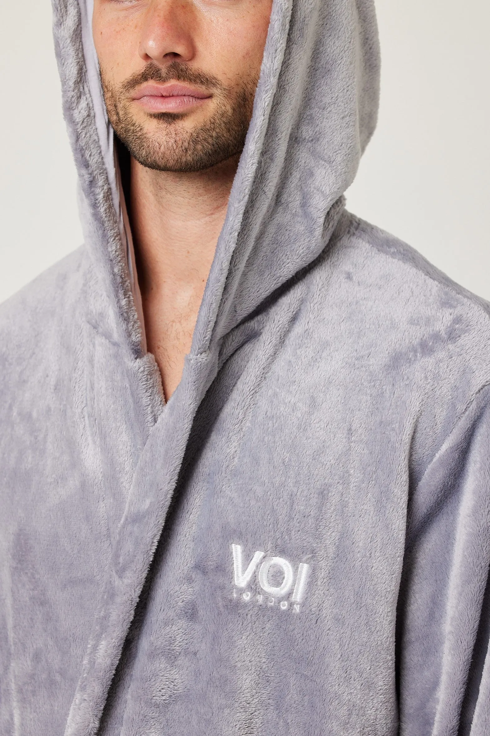 Fleece Dressing Gown & Cotton PJ Set Bundle - Grey/Grey