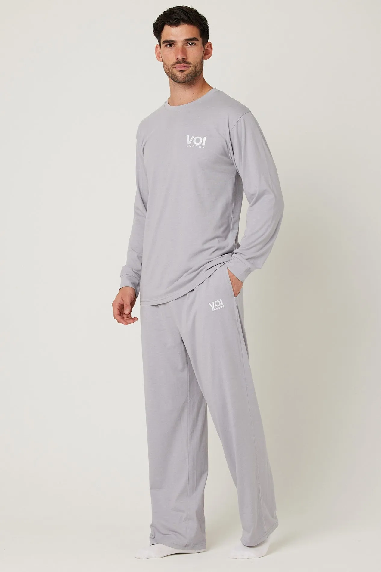 Fleece Dressing Gown & Cotton PJ Set Bundle - Grey/Grey