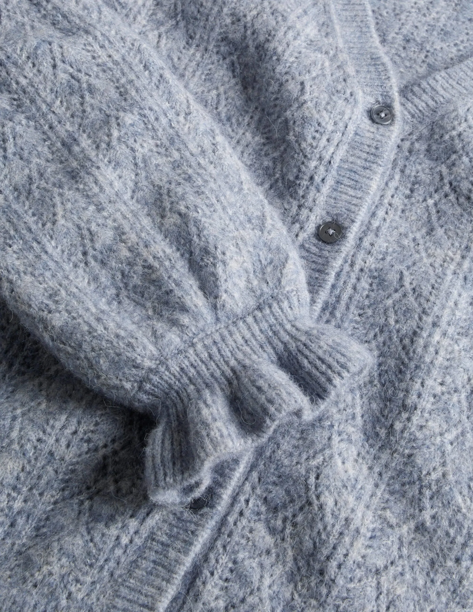Fluffy Pointelle Cardigan-Corporal Blue Melange