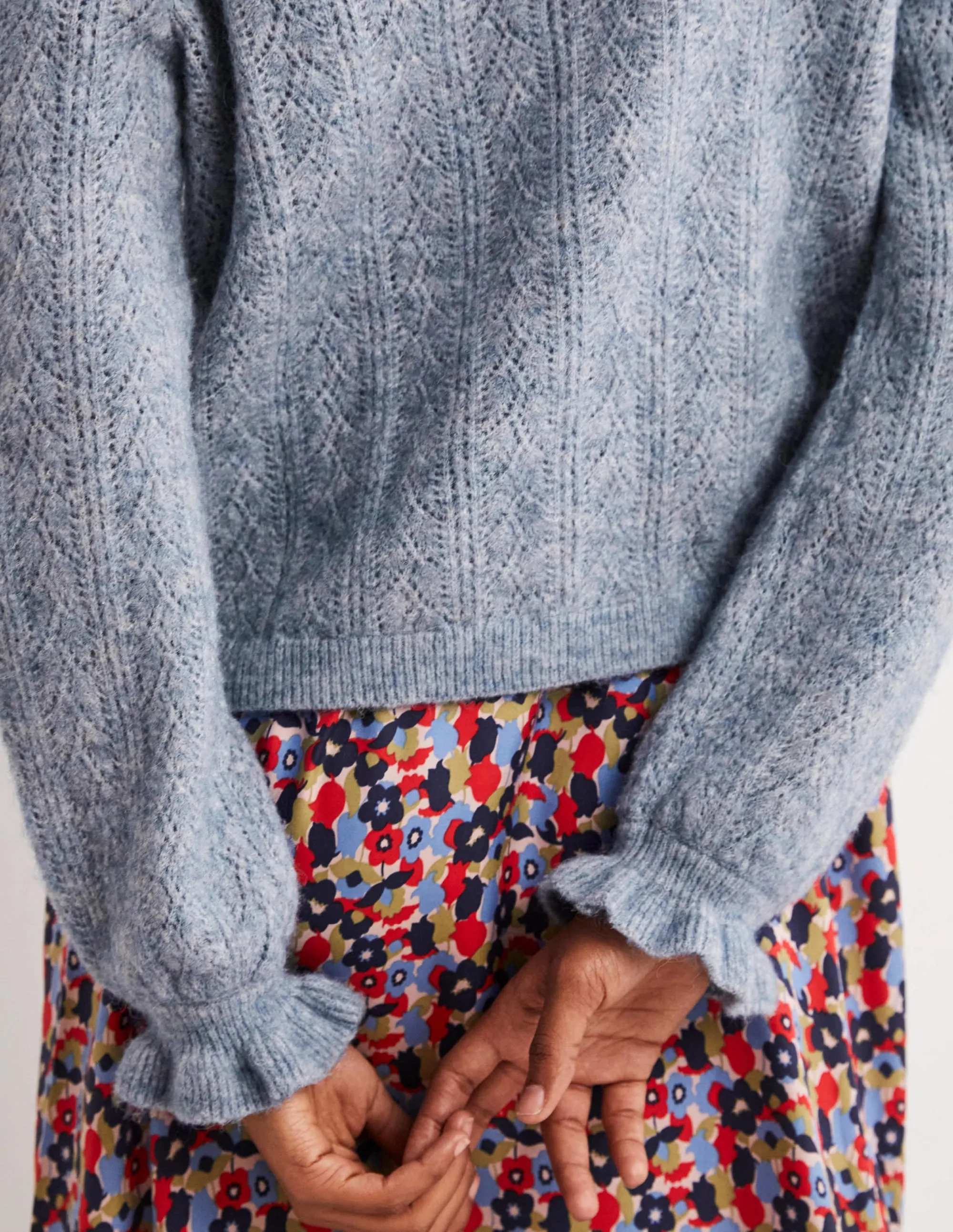 Fluffy Pointelle Cardigan-Corporal Blue Melange