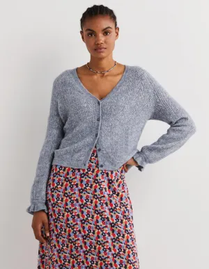 Fluffy Pointelle Cardigan-Corporal Blue Melange