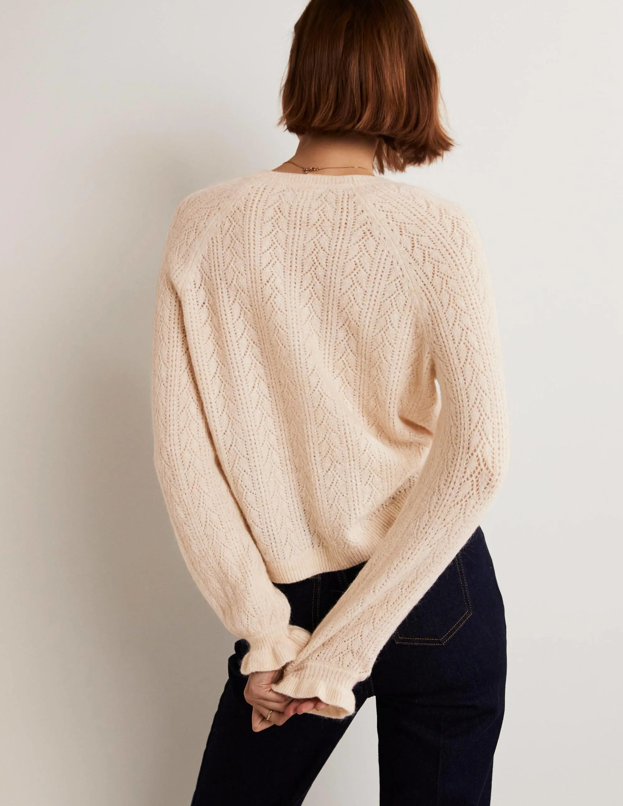 Fluffy Pointelle Cardigan-Rope