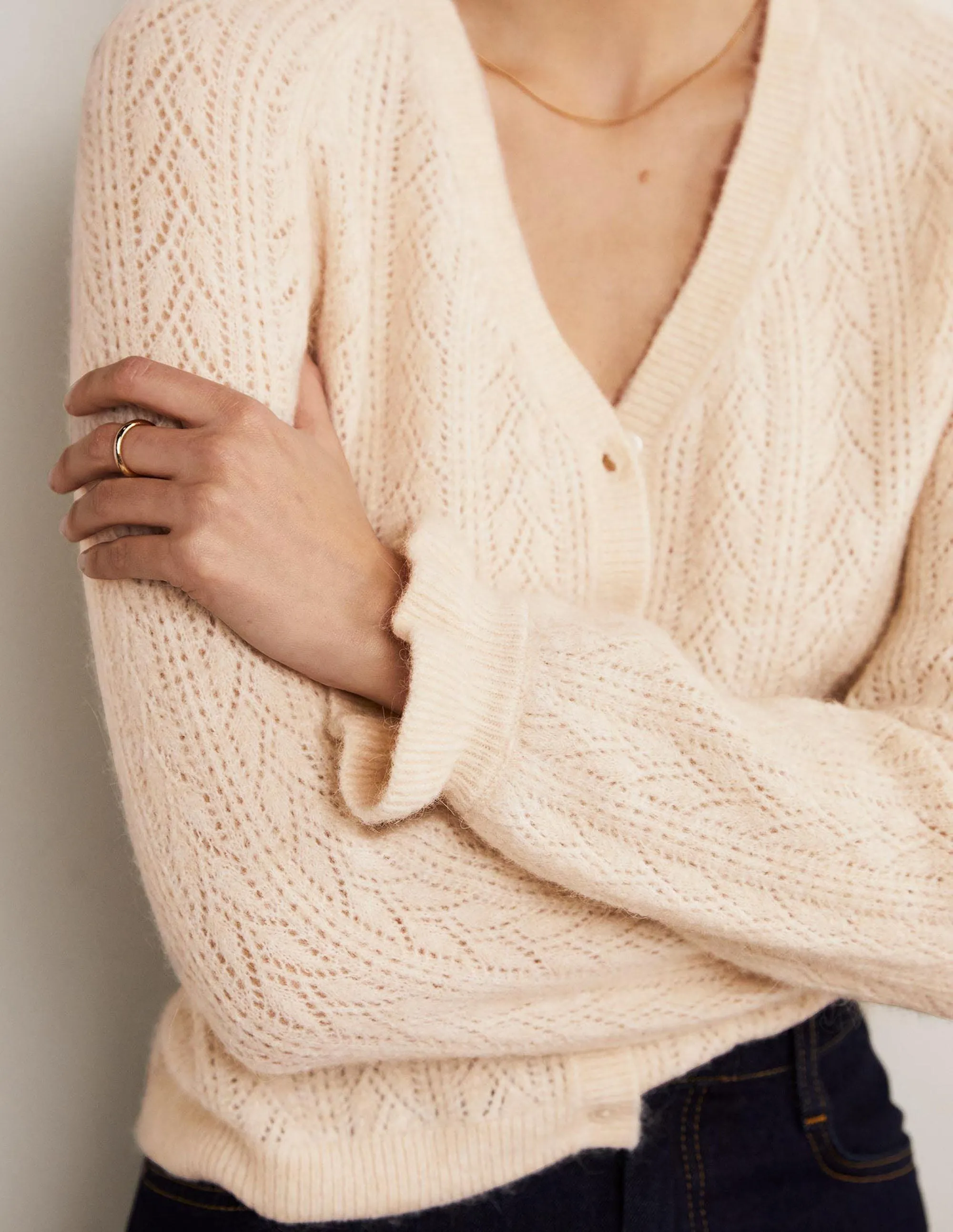 Fluffy Pointelle Cardigan-Rope