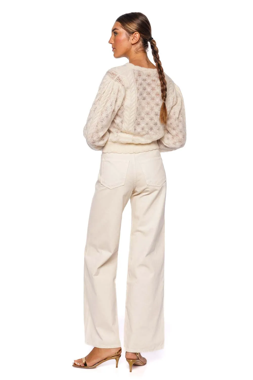 Haley Ivory Wool Open Knit Cardigan