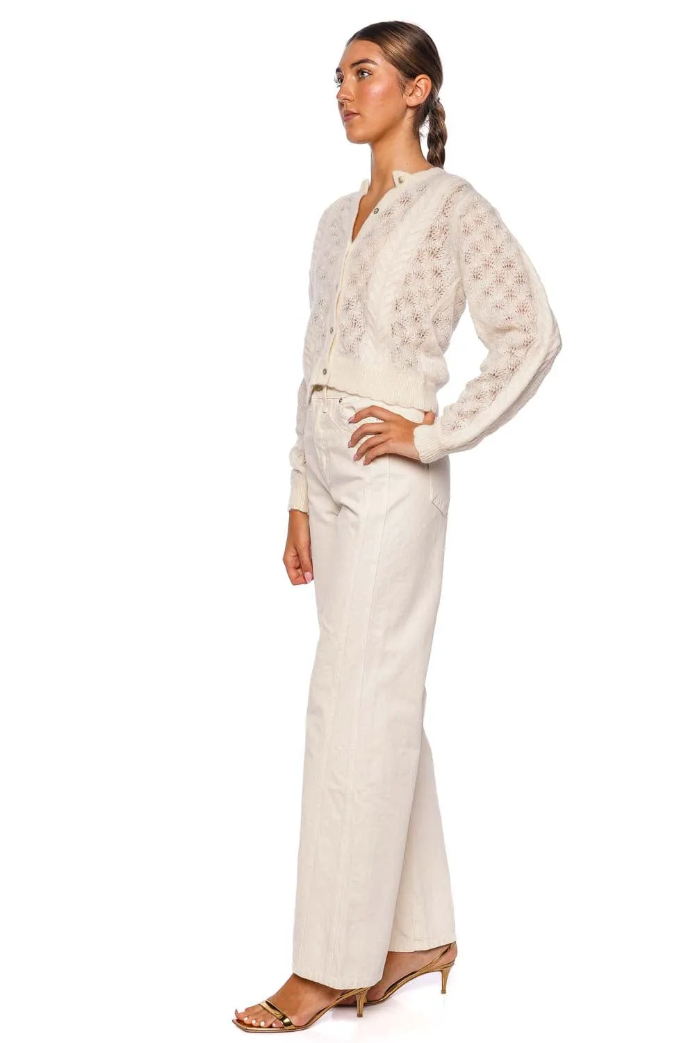 Haley Ivory Wool Open Knit Cardigan