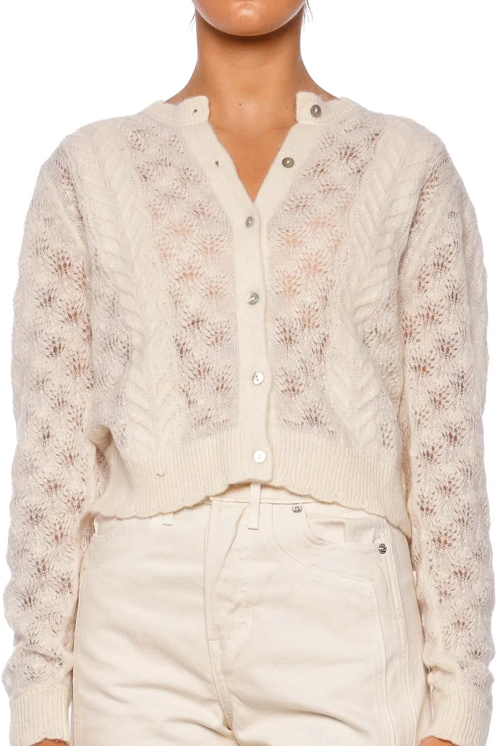 Haley Ivory Wool Open Knit Cardigan
