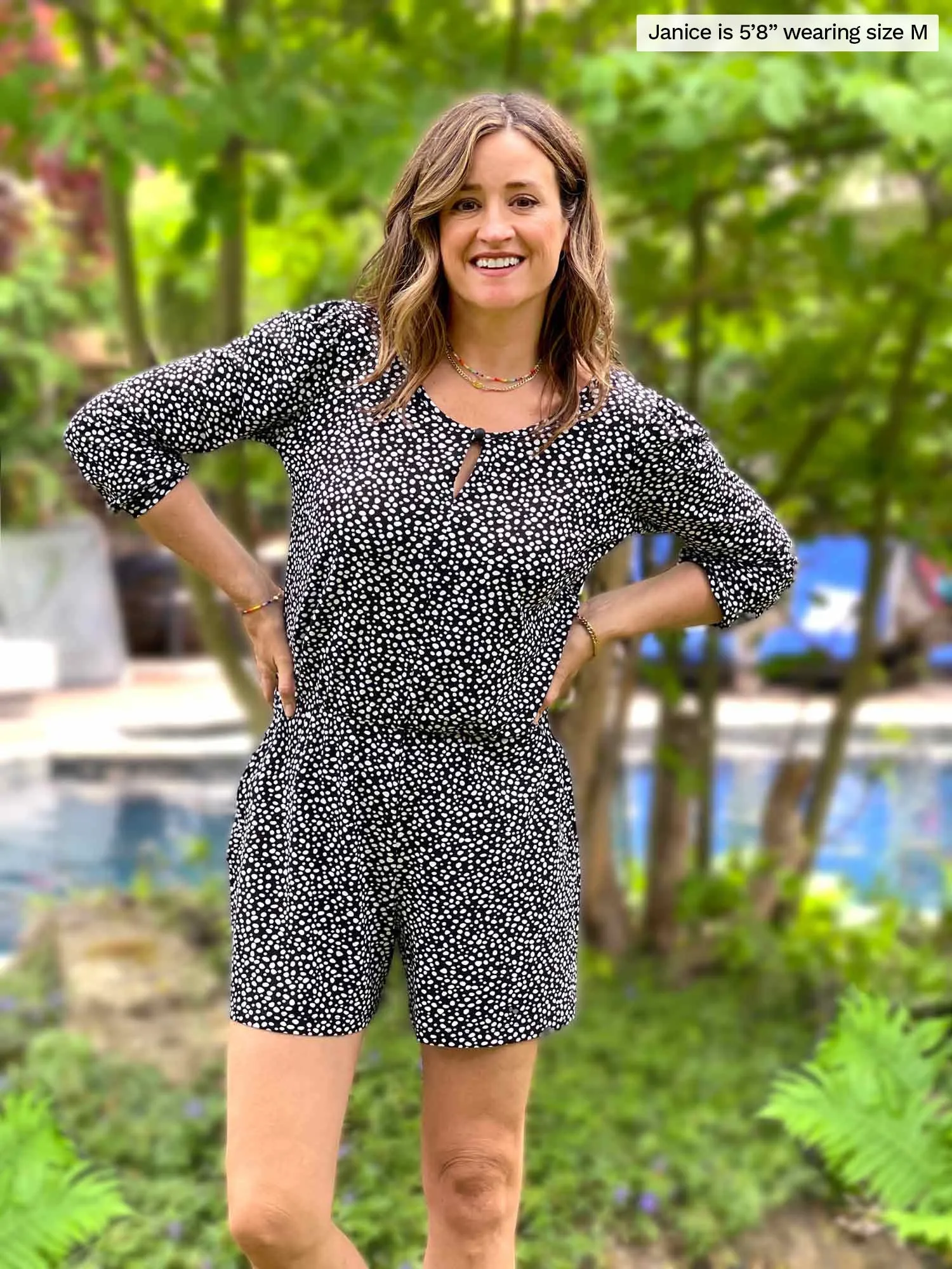 Janice 3/4 sleeve short romper - FINAL SALE