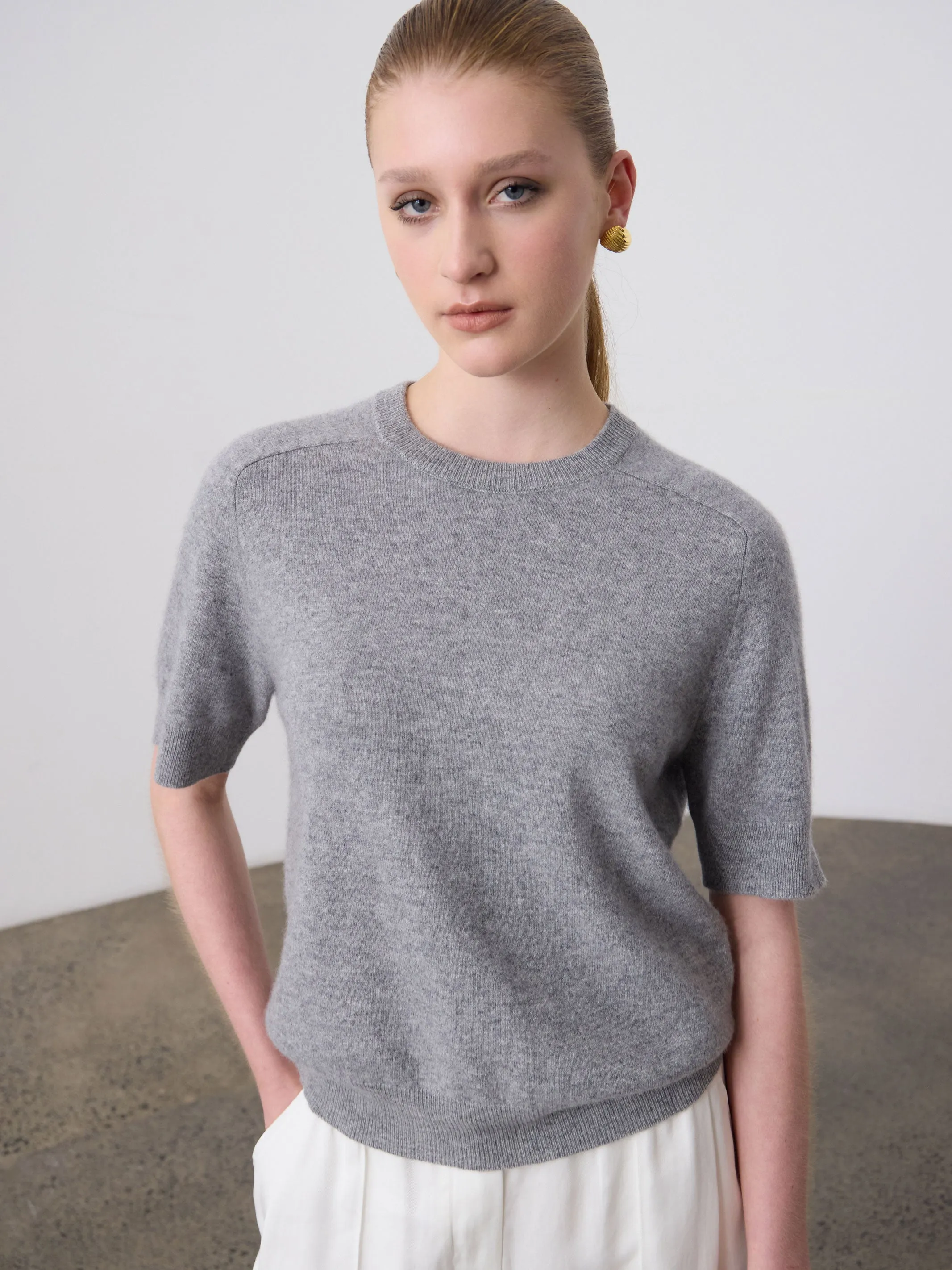 Jasper Cashmere Crew - Grey Marle