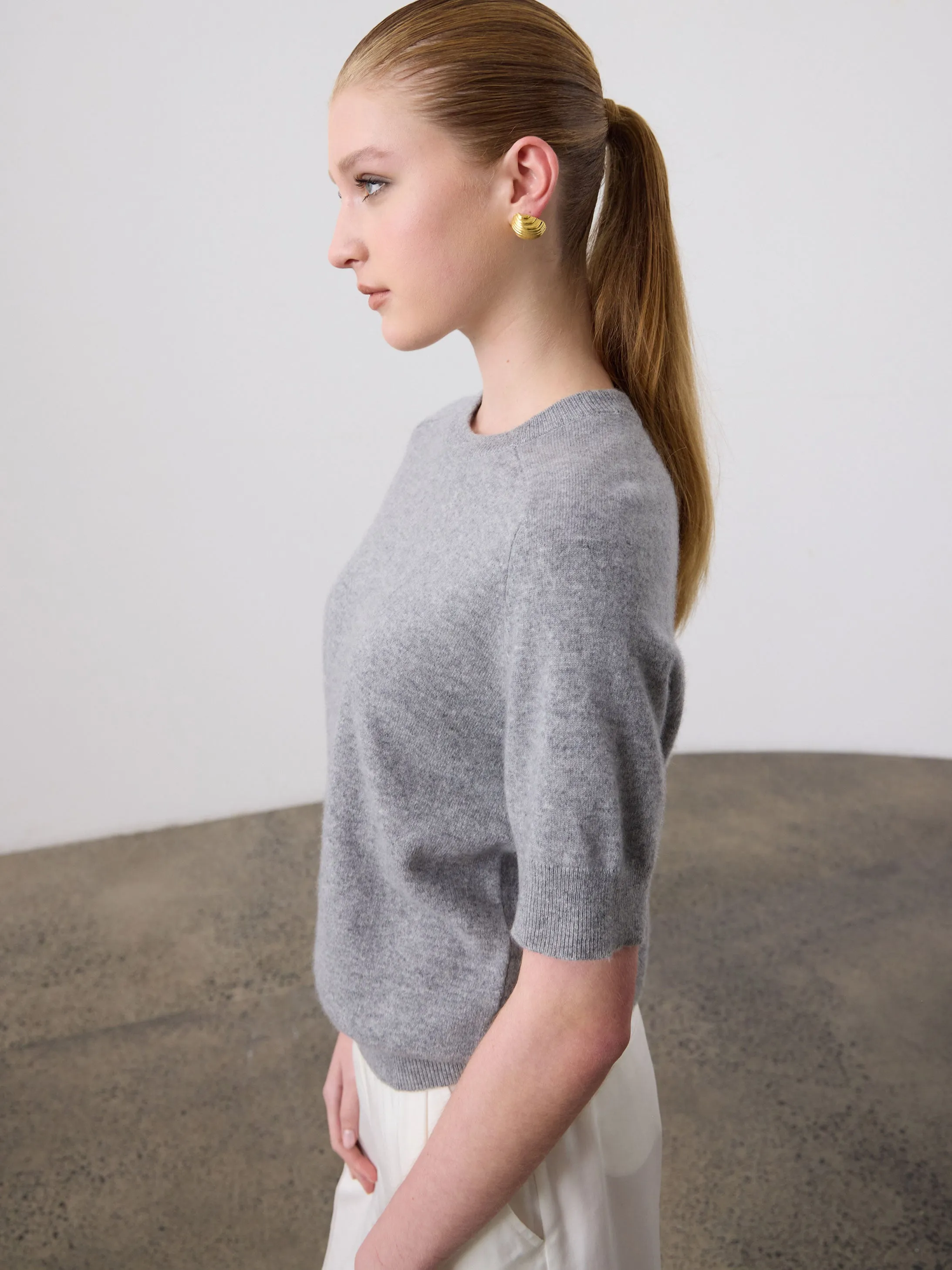 Jasper Cashmere Crew - Grey Marle