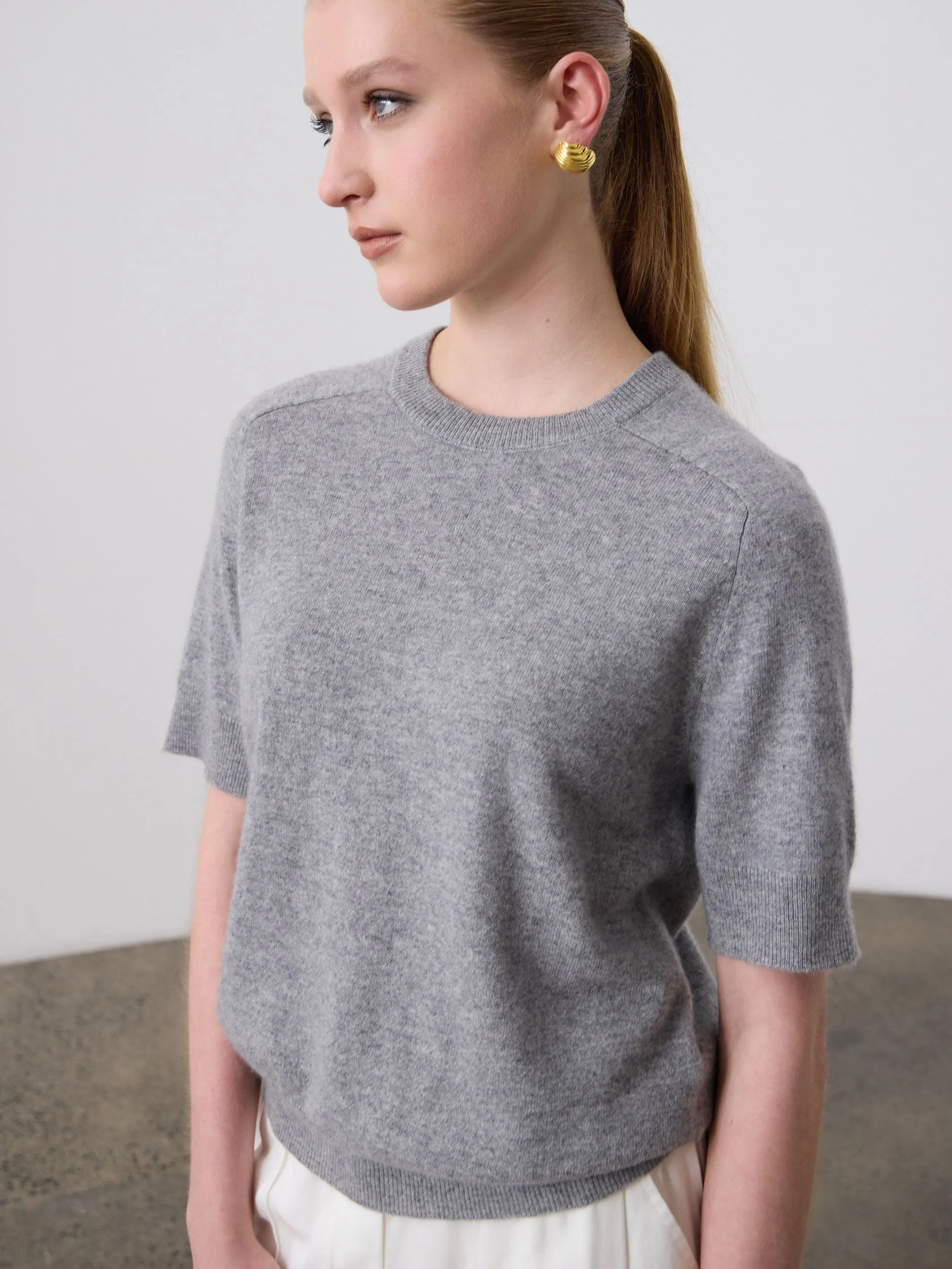 Jasper Cashmere Crew - Grey Marle
