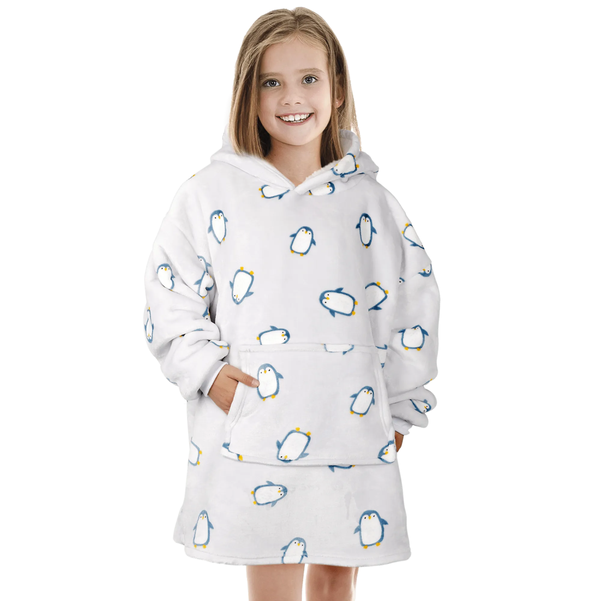 Kids Oversized Hooded Penguin Blanket Hoodie Ultra Soft Sherpa Flannel for Ages 8-15 Warm and Cozy by Daisy Dreamer