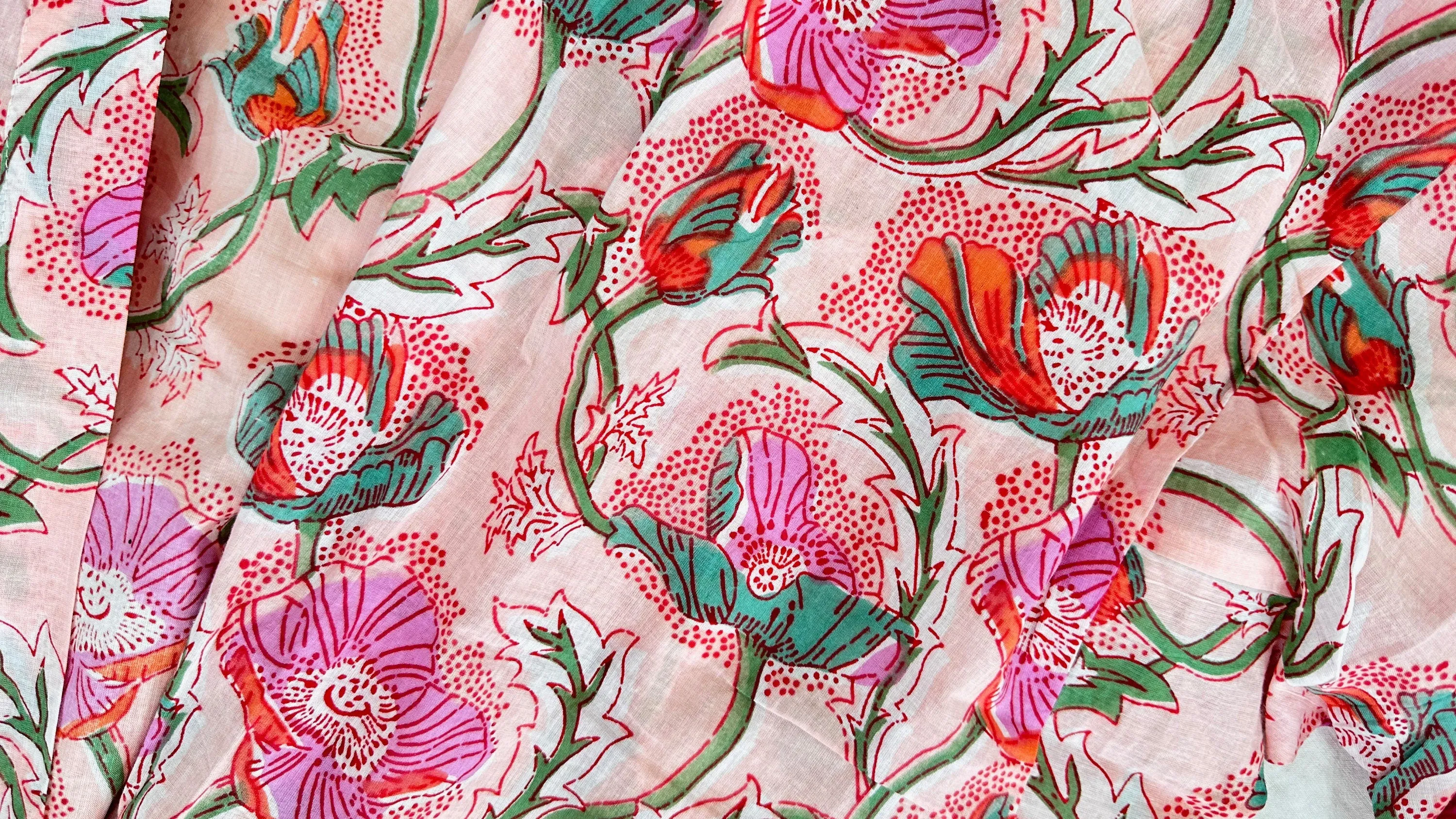 Lightweight Cotton Robe. Floral Block Printed. Up to XL