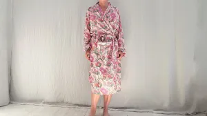 Lightweight Cotton Robe. Floral Block Printed. Up to XL