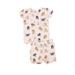 Loungewear | 2 Piece Shorts Set: Puppy Alphabet - Pink | Angel Dear
