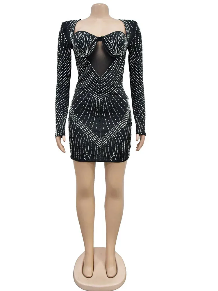 LVSANW Beyprern Beautiful Black Rhinestone Padded Mini Dress Your Distraction Diamonds Party Dress Birthday Outfits Night Out Wear Robe