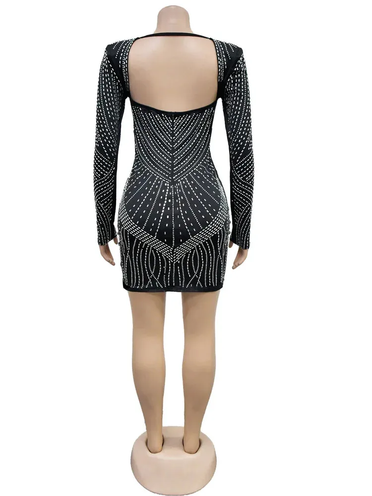 LVSANW Beyprern Beautiful Black Rhinestone Padded Mini Dress Your Distraction Diamonds Party Dress Birthday Outfits Night Out Wear Robe