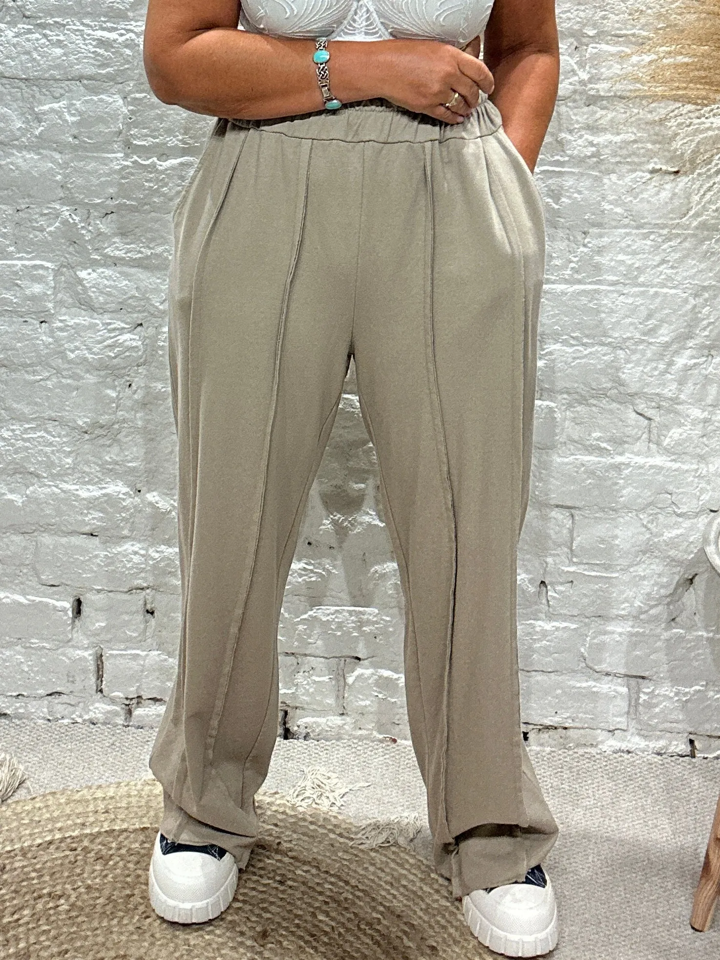 Made In Italy Seamed Double Seamed Wide leg Trouser Lounge Pant With Pockets