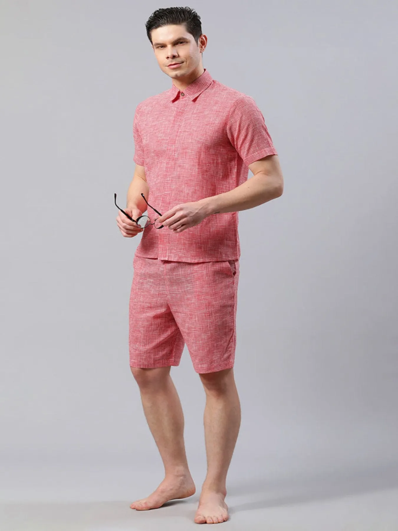Men Solid Pink Regular Fit Loungewear