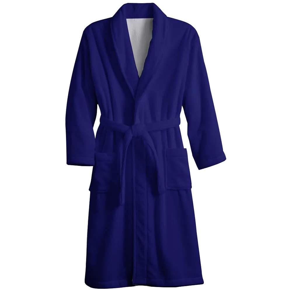 Mens Belt Dark Blue Solid Color Fleece Lounge Robe