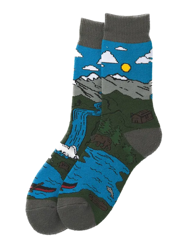 Men's Sock Blue/Green Waterfall Cozy Socks Souwafa001