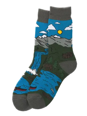 Men's Sock Blue/Green Waterfall Cozy Socks Souwafa001